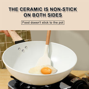 Multifunción 32cm <span class=keywords><strong>mejor</strong></span> cocina antiadherente cocina arte mango de madera Corea Die Cast cerámica <span class=keywords><strong>Wok</strong></span> Pan con tapa de vidrio - Product Image 2