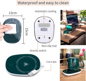 Juego de Tazas de Café de Cerámica Termostáticas de 55 Grados, Cuatro Piezas, con Tapa, Posavasos con Doble Orificio para Calentar, Aptas para Alimentos, Diseño Moderno - Business - Product Image 4