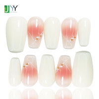 Uñas Postizas Modernas y Elegantes de Color Blanco Leche con Punta Francesa, Uñas Artificiales Hechas a Mano con Degradado, Uñas Postizas Listas para Usar al por Mayor