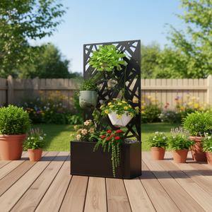 Lit de jardin moderne en métal avec panneau d'intimité pour plantes et pots de fleurs d'extérieur, design minimaliste - Product Image 2