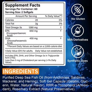 Capsules de Gel Doux d'Huile de Poisson Halal OEM Oméga-3 1000mg Végétaliennes EPA DHA 120 pour Adultes Vente en Gros - Product Image 3