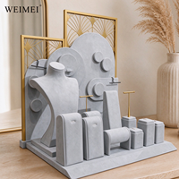 WEIMEI Luxury Grey Velvet Jewelry Display Stand with Gold Metal Frame for Necklace Earring Ring Bracelet Jewelry Display Set