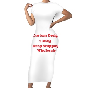 Vestido de manga corta personalizado de longitud delgada para mujer Vestidos largos con estampado de logotipo gráfico Mujeres <span class=keywords><strong>Maxi</strong></span> Casual Damas Productos al por mayor - Product Image 3