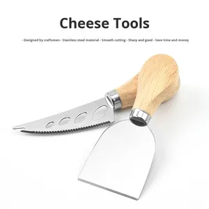Wood Handle Stainless Steel Metal Disposable Cheese Cutter Slicer <b>Knife</b> Set Dishwasher <b>Safe</b> Microwave <b>Safe</b> Kitchen Cooking - Product Image 2
