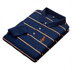 เสื้อยืดแขนยาวผู้ชายสไตล์ลำลองสำหรับธุรกิจและการเดินทาง ผ้าฝ้าย 100% ป้องกันการเป็นขุย ลายทาง น้ำหนัก 200 กรัม ผ้าเจอร์ซีย์ปักลาย แบรนด์ DFJ - Product Image 1
