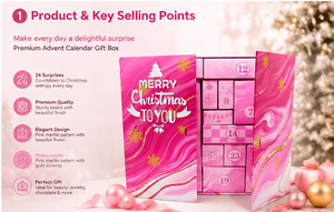 Caja de Calendario de Adviento Rosa con 24 Días de Cuenta Regresiva para Navidad, Cajones Numerados, Cierre con Cinta e Impresión Personalizada - Product Image 6