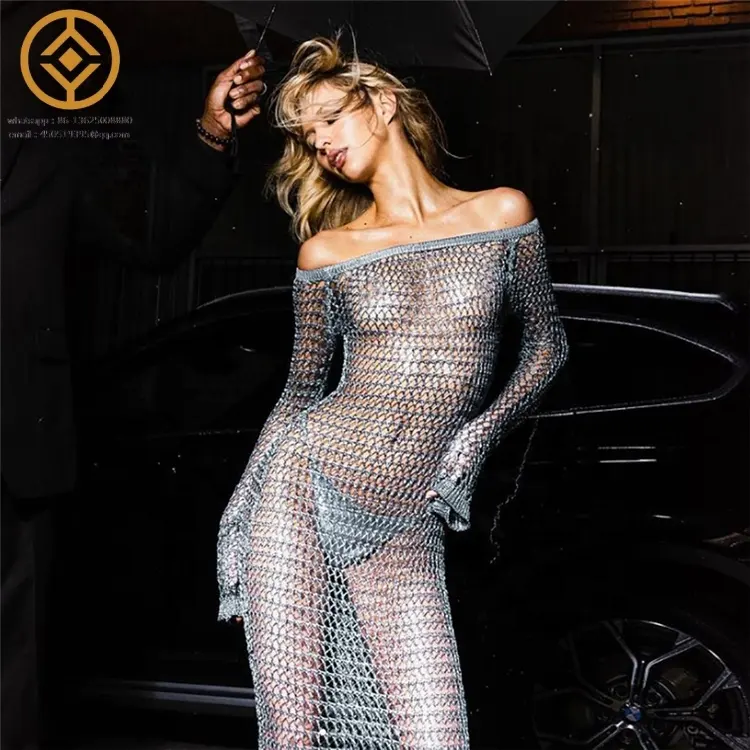 H2D23456 vente en gros vêtements de club vêtements tricotés sexy robe mince à manches longues pour l'automne robe moulante creuse