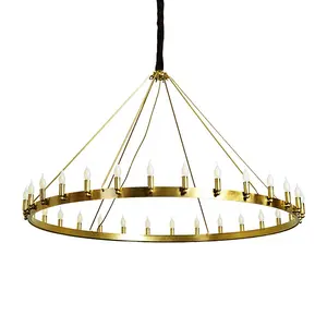 American style one tier pendant lamps industrial loft rustic vintage lighting in bronze finished candelabra round led chandelier