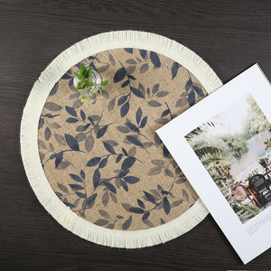 <b>Round</b> Jute Placemat With <b>White</b> Tassel Edge Natural Color For Home <b>Table</b> Decor - Product Image 2