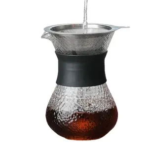 Benutzer definiertes Logo Kaffee Teekanne 400/600ml Hochboro silikat glas über Kaffee maschine mit Sieb und Silikon hülle gießen