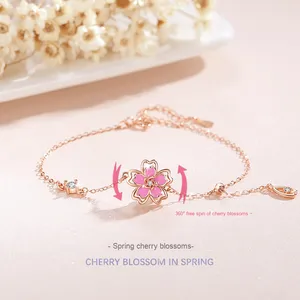 Merryshine <strong>Sakura</strong> Women's Fashion Versatile 925 Sterling Silver Pink pink Cherry Blossom Zircon <strong>Sakura</strong> Flower <strong>Bracelet</strong> - Product Image 2