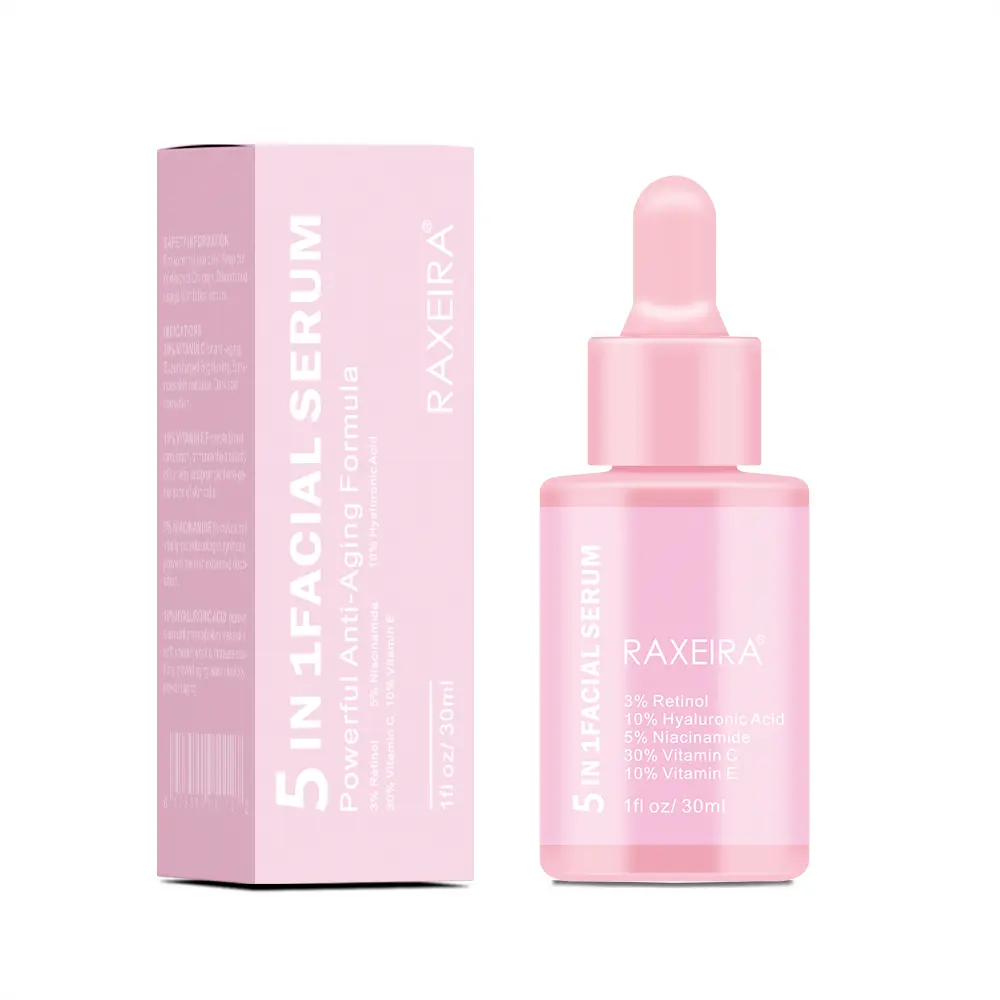 Marque privée 5 en 1 Sérum pour le visage Rétinol Vitamine C Vitamine E Niacinamide Blanchiment Soins de la peau Lifting instantané Sérum anti-âge