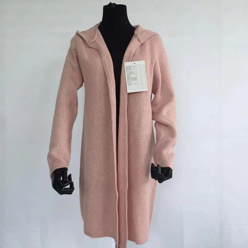 New Women Long Cardigan Sweater Hoodie Knitted sweater for women pure pink