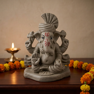 Idole de Ganesh en argile naturelle faite à la main, 4 pouces, figurine religieuse traditionnelle pour les altères domestiques, décorations de festivals et cadeaux spirituels - Product Image 1