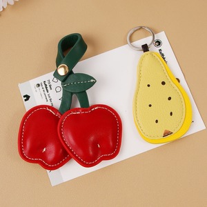 Various Bag Charm Fruits Portable Locator Card Holder Leather Fruit <b>Keychain</b> Key Fob Case - Product Image 1