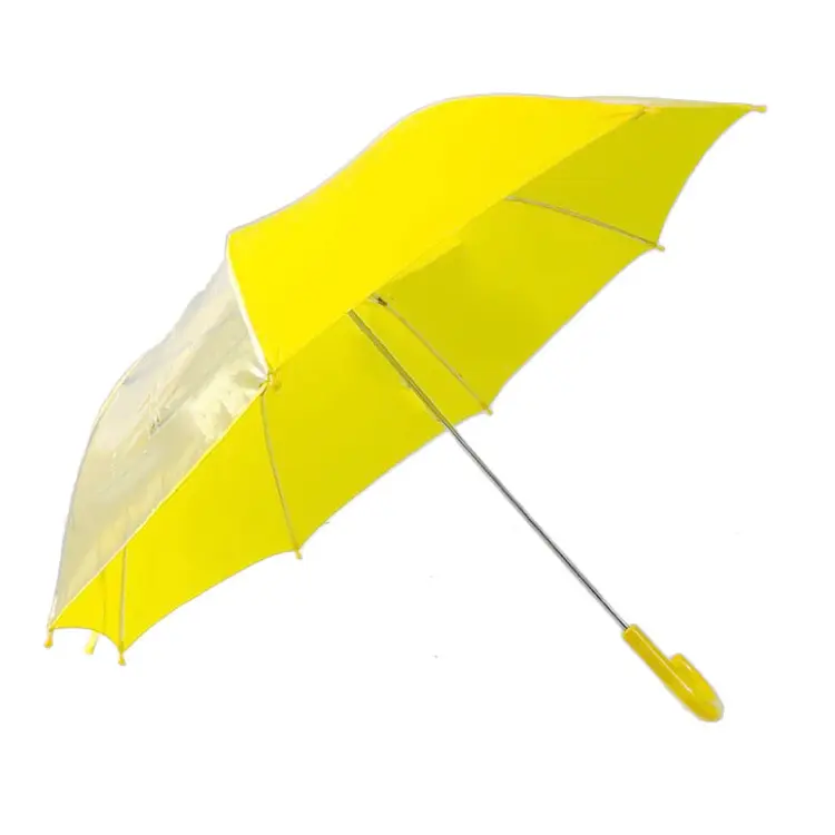 Sl 학생을위한 로고 인쇄가있는 어린이 접이식 우산 귀여운 투명 긴 손잡이 자동 양산