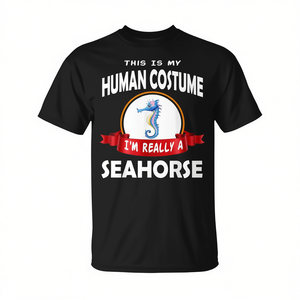 Camiseta Unisex de Manga Corta con Cuello Redondo, Diseño de Caballito de Mar con Impresión Digital, Promocional - Product Image 2