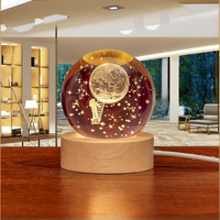 Vente en gros de boules de verre en cristal de 80 mm avec support LED, gravées au laser, système solaire 3D, idées cadeaux personnalisées, SMALL-BRIDGE CRYSTAL