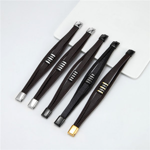 Bracelet en cuir tressé unisexe, style classique, fermoir plaqué argent ou or - Product Image 1