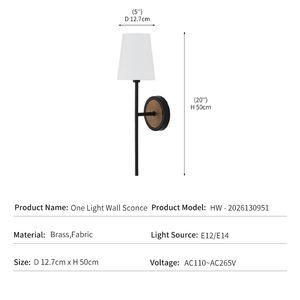 Applique Murale Moderne Nordique pour Hôtel et Chambre à Coucher, en Métal Noir et Bois, avec <span class=keywords><strong>Plaque</strong></span> Ronde et Abat-jour Conique en Tissu Blanc, Lumière Murale LED <span class=keywords><strong>de</strong></span> Lecture - Product Image 4