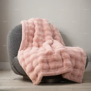 Luxury Soft Fluffy Double Sided Solid Pink Color Soft Warm Throw Blanket Faux Fur Throw Blankets for winter