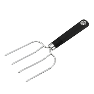 Fourchette à viande pour barbecue en acier inoxydable à 4 dents avec manche en plastique noir - Product Image 1