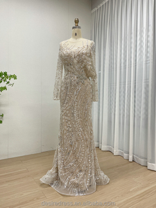 Nouvelle Robe de Mariée Formelle Sirène Grise <span class=keywords><strong>Magnifique</strong></span> MC20062 à Manches Longues, Ornée de Perles et de Paillettes, avec Appliques, Robe de Soirée et de Bal Élégante - Product Image 5
