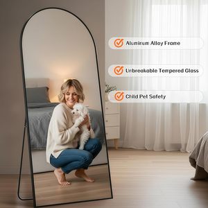 GKMZCGT Full Length Mirror 71x30 Inch <b>Arched</b> Aluminum Alloy <b>Frame</b> Tempered Glass Home Use Minimalist Design - Product Image 5