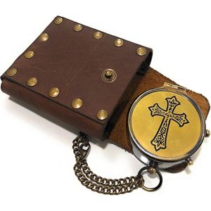 Brass <b>Compass</b> Cross <b>Engraved</b> Portable Hanging Ring Type Pointing Guide Faith Gift with Box - Product Image 1