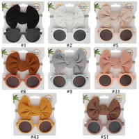2 Pcs/Set Bear Baby Lunettes de soleil Waffle Topknot Hair Bows Headbands Sun Protection Shadow Glasses Kids Fashion Hair Accessories