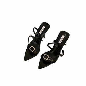 2023 Women's Red Gladiators Sexy Crystal Buckle Ankle Strap Open Toe Thin Flat High Sandals for Summer Party Stripper <b>Shoes</b> - Product Image 6