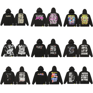 เสื้อฮู้ดผู้ชายขายส่ง ผ้าฝ้ายทรงโอเวอร์ไซส์ หนานุ่ม พิมพ์ลายคุณภาพสูง ลาย "THAT'S a AWFUL LOT of COUGH SYRUP" - Product Image 1