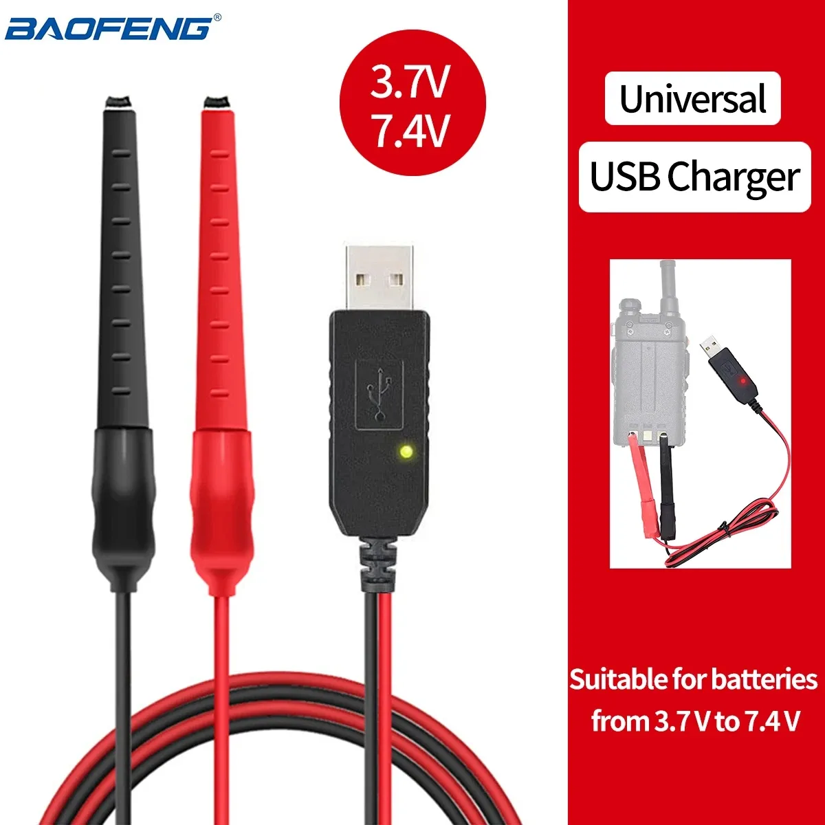 Kabel pengisi daya USB Universal kualitas tinggi untuk BaoFeng UV-5R UV-82 BF-888S TYT Radio dua arah dengan lampu indikator