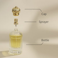 Flacon de parfum en verre côtelé vintage vide de 50 ml, 100 ml, 150 ml, avec bouchon doré orné, emballage de luxe pour parfum