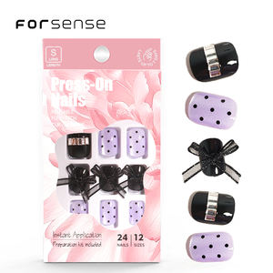 Hecho a mano 3D lazos corbata encantos prensa en las uñas de alta calidad suave Gel negro púrpura uñas postizas <span class=keywords><strong>Poke</strong></span> Dot Art Bling ojo de gato puntas de uñas - Product Image 1