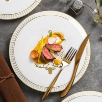 Service de table de Noël en porcelaine fine avec bordure dorée, assiettes, bols et plats en céramique cuits à haute température, vaisselle de table pour hôtels et fêtes