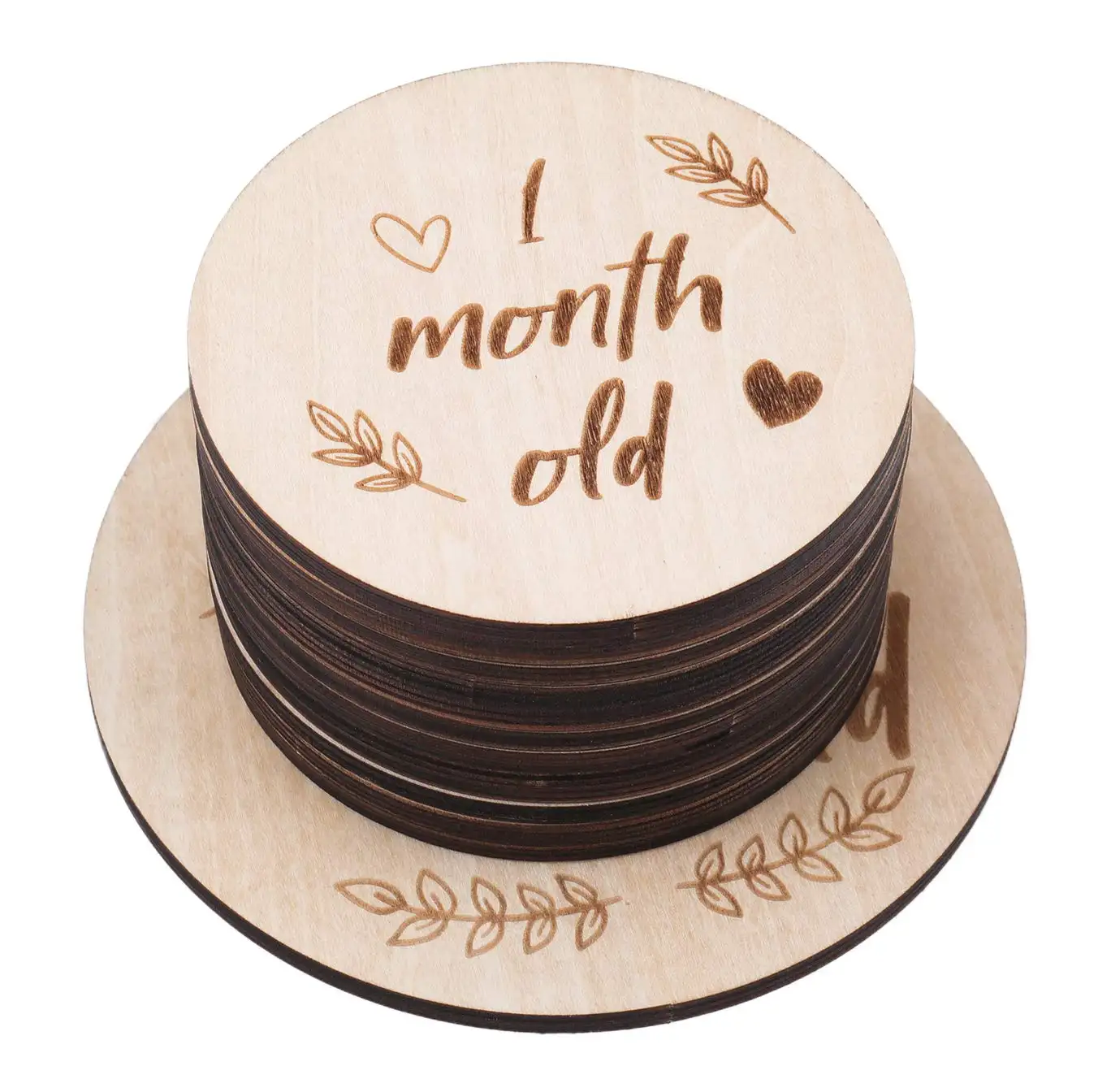 Baby Monthly Milestone EN71 Baby Boy Girl Baby Shower Newborn Gifts Kids Age Pictures Wooden Engraved Photo Props Discs Cards