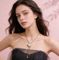 Collier ajustable en forme de cœur VYO avec zircone scintillante et pendentif tendance en acier inoxydable plaqué or 18 carats