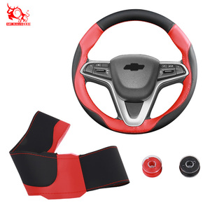 Housses de <span class=keywords><strong>volant</strong></span> de voiture en <span class=keywords><strong>cuir</strong></span> noir rouge artificiel universel brillant cousu <span class=keywords><strong>à</strong></span> la main pour Chevrolet pour honda - Product Image 3