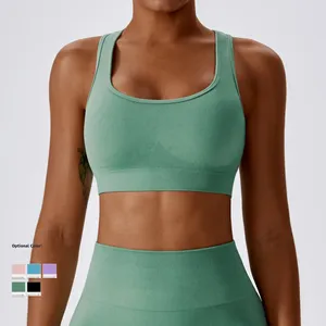 Yoga Set Supplier Women Sports Vest Colorful Cut Out Cross Back Fitted Seamless Crop Knit Top Vest Knitted Women Sports Bra