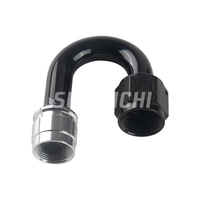 Sumeichan 8AN selang Crimp PTFE ujung pas putar 180 derajat siku aluminium hitam