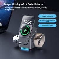 Chargeur sans fil rotatif trois-en-un avec charge rapide et charge magnétique pour montre et téléphone (modèle S8B)