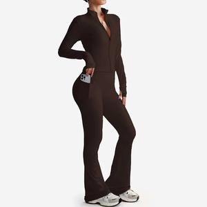 Conjunto Deportivo para Mujer, Chaqueta con Cuello Alto, Pantalones Anchos, Absorbe la Humedad, Conjunto de Yoga para Uso Casual, Fitness, Gimnasio, Running - Product Image 5