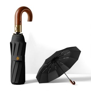 Parapluie de Luxe de Qualité Supérieure Entièrement Automatique Ouverture/fermeture Facile, en Nylon, Poignée en Bois Personnalisée, Pliant en 3, Design Tendance - Product Image 3