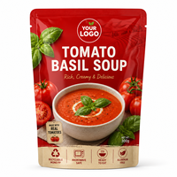 Sachet de conditionnement alimentaire personnalisé en PP monofilament imprimé, recyclable, compatible micro-ondes, prêt à consommer, pour soupe tomate et basilic
