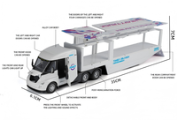 Modèle de camion semi-remorque Tesla miniature à l'échelle 1/32, avec son et lumière, 6 portes ouvrables, fonction de recul, construction en alliage, emballage en boîte, batterie
