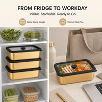 Boîte à lunch de luxe en acier inoxydable avec revêtement PVD, couvercle en verre noir, boîte bento durable brevetée LFGB, marché européen, OEM ODM