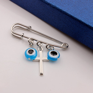 Pingente de Liga Prateada com Olho Grego Azul e Cruz, Tema Peru, para Crianças, Broche Infantil de Noivado - Product Image 3
