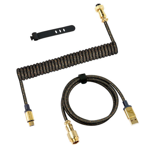 ATTACK SHARK C03 Coiled Cable Double Sleeved Type-C Cable With Gold Plated Detachable Aviator Connector for Mechanical Keyboard