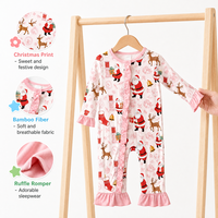 Combinaison à fermeture éclair pour bébé fille Puresun, en fibre de bambou, à volants, rose, imprimé Père Noël, vêtements de nuit pour tout-petits, pyjama à fermeture éclair